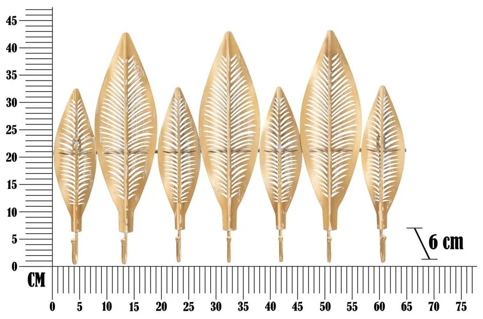 Aranyszínű fém fali fogas Long Leaf – Mauro Ferretti