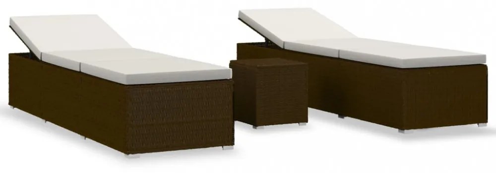 3 részes barna polyrattan kerti napozóágy szett asztallal