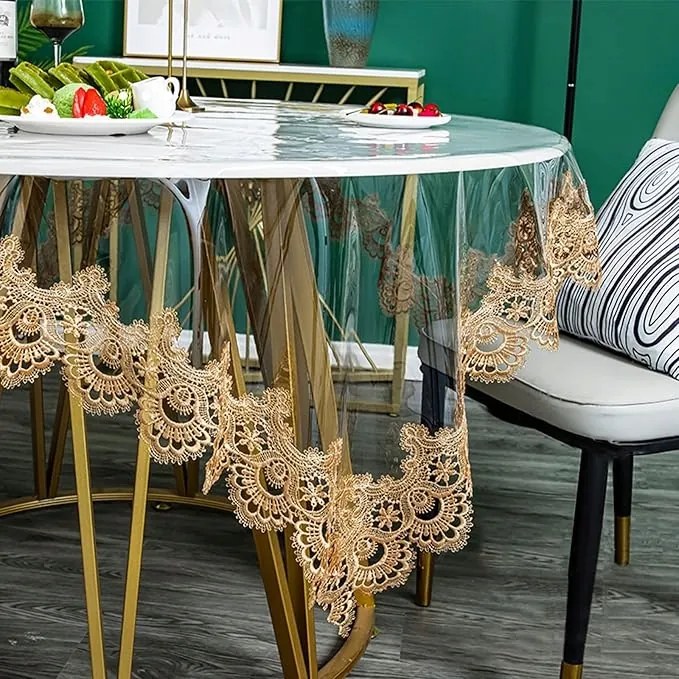 Vízálló Abrosz átlátszó, csipkés kerek130 cm