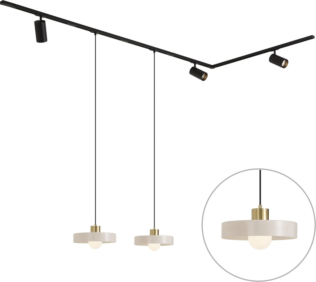 Modern sínrendszer fekete, 2 fehér függőlámpával és 3 spotlámpával, 1 fázisú - Iconic Jeana Luxe Jina