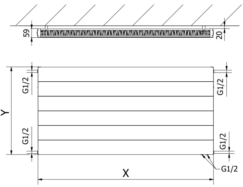 Mexen CVL11 Line, panelradiátor 300 x 1200 mm, alsó csatlakozás, 546 W, antracit, W611L-030-120-66