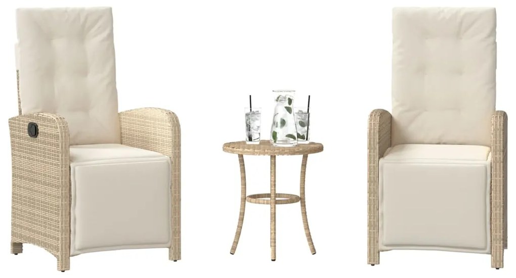 vidaXL 3 részes bézs polyrattan bisztrógarnitúra párnával