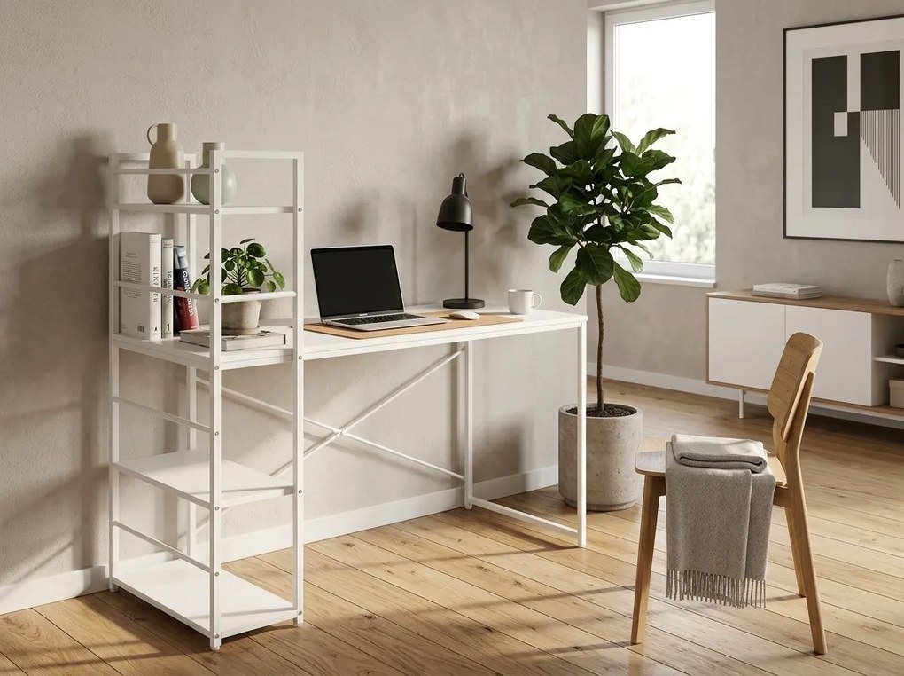 Íróasztal MAX 4.0 polccal, 120x44 cm, fehér