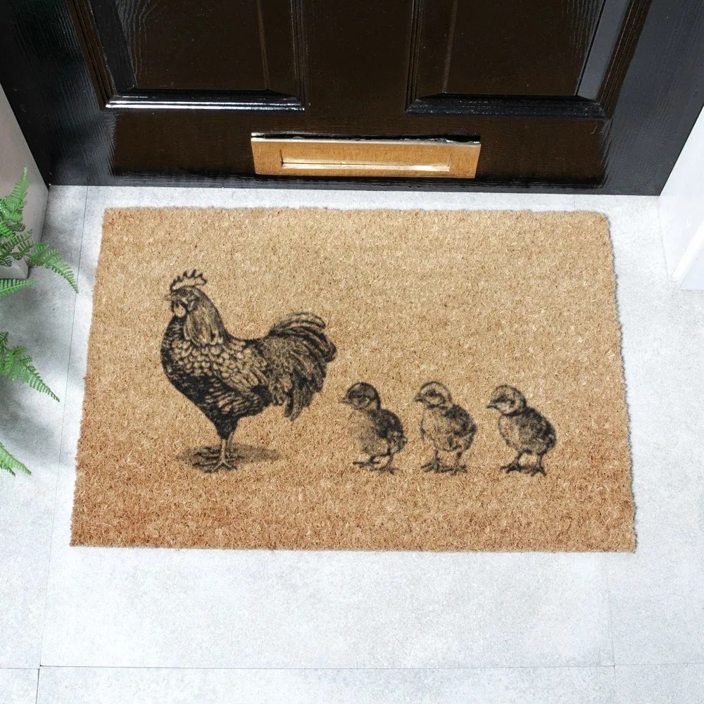 Kókuszrost lábtörlő 40x60 cm Chickens and Chicks – Artsy Doormats