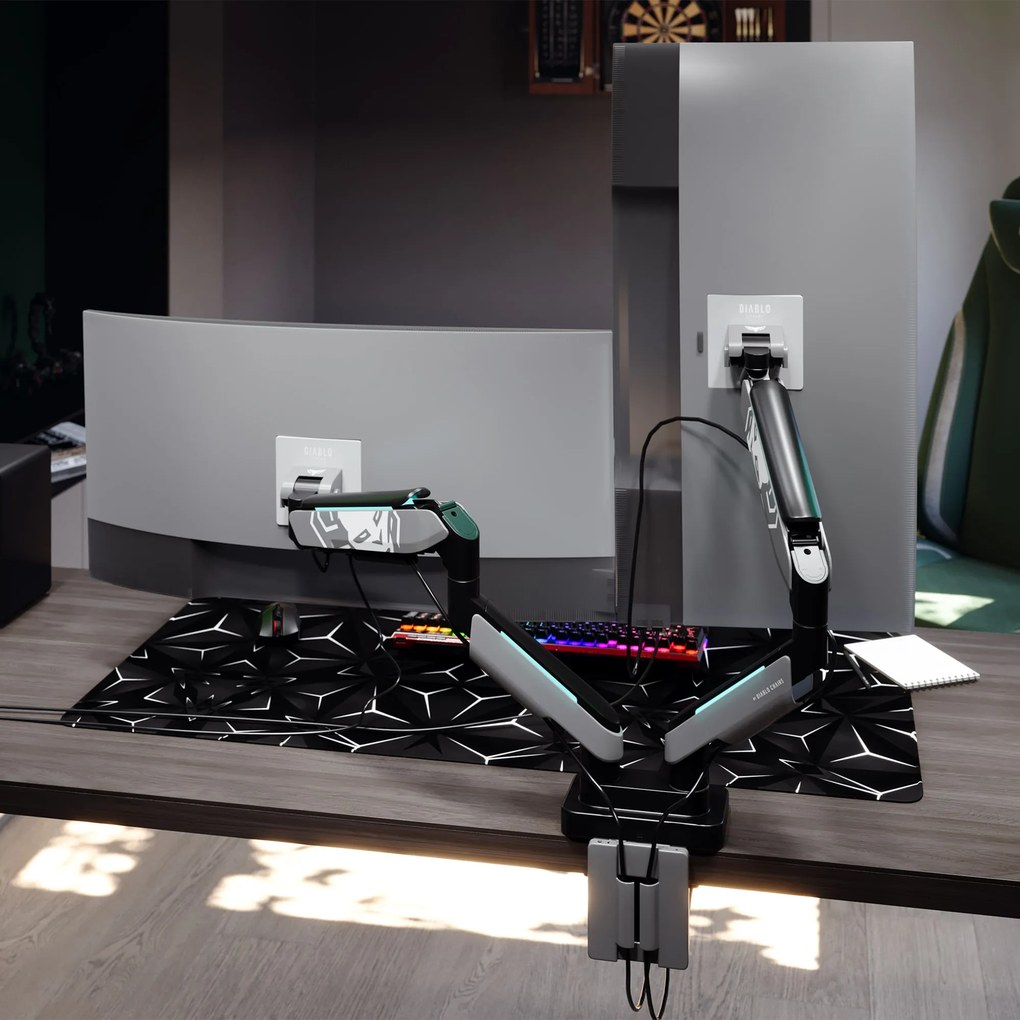 Dupla monitortartó 35" RGB, szürke-fekete: Diablo X-Arm Dual