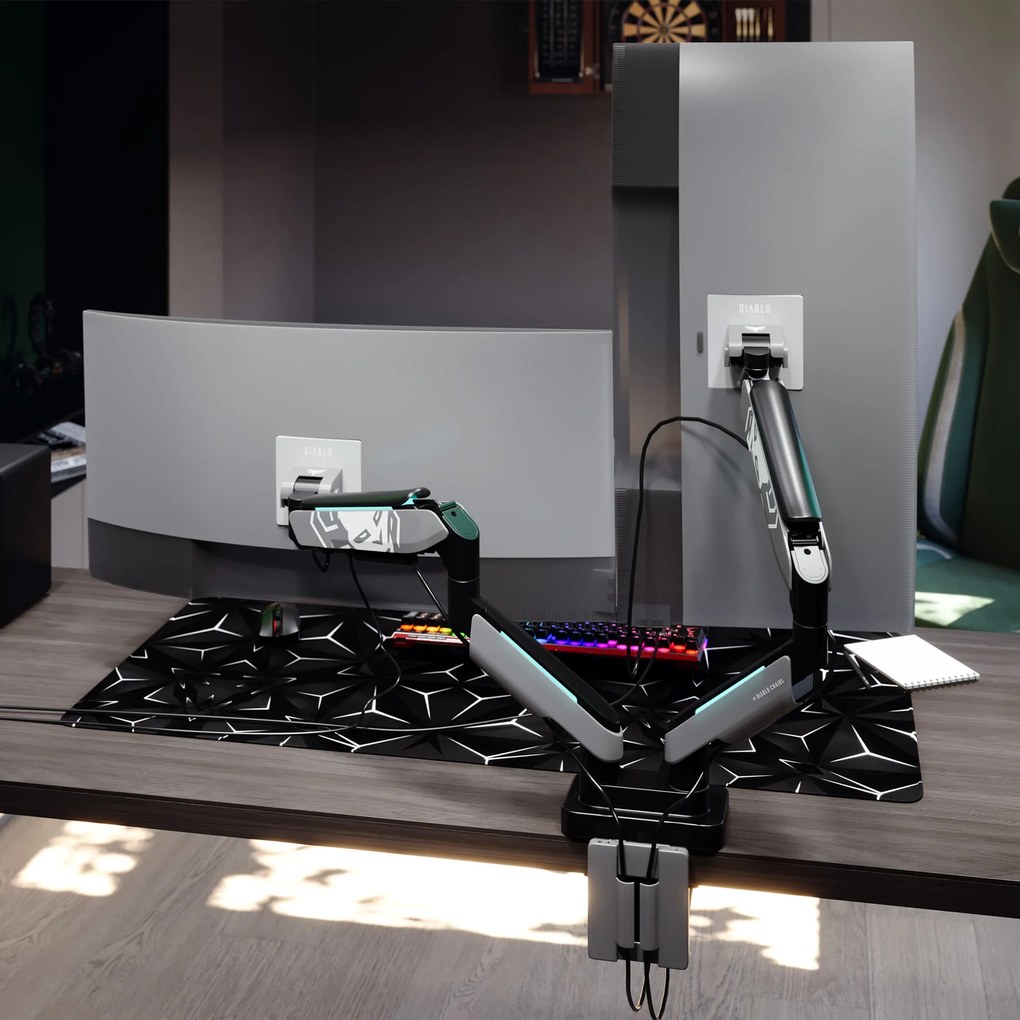 Képernyőállvány két 49 hüvelykes monitorhoz, szürke-fekete RGB X-Arm Dual