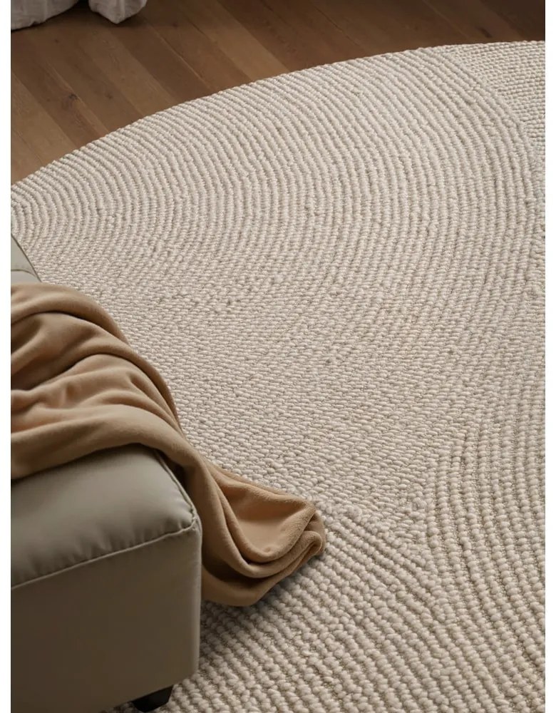 Világos natúr színű kézi szövésű gyapjú kerek szőnyeg ø 150 cm Eleni Natural White – Hanse Home