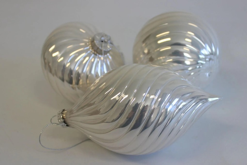 Ezüst üveg karácsonyfadíszek 3-szett