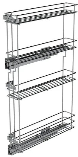 Konyhai fémrács, 150mm, bal oldalra szerelhető, ezüst szürke, teljes kihúzás, csillapított záródás, rejtett fióksín, 4 kosár SIGE, Green Line 249