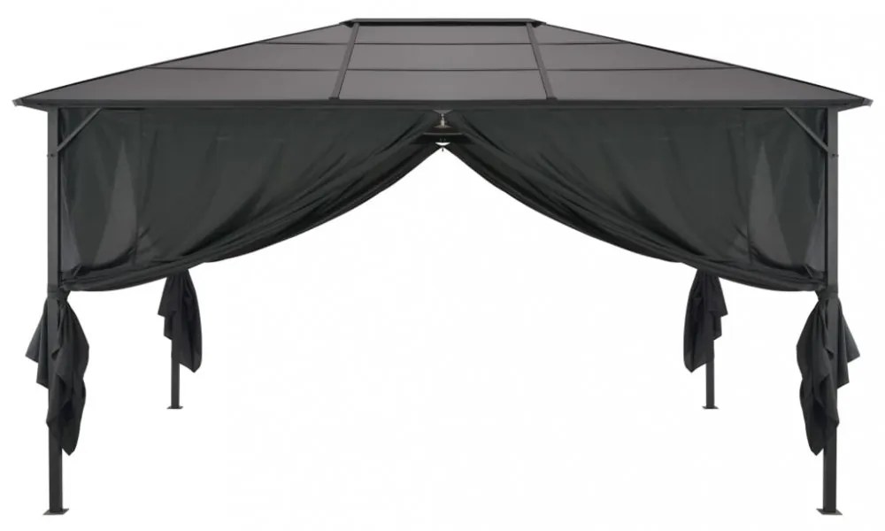 fekete alumínium pavilon függönnyel 4 x 3 x 2,6 m