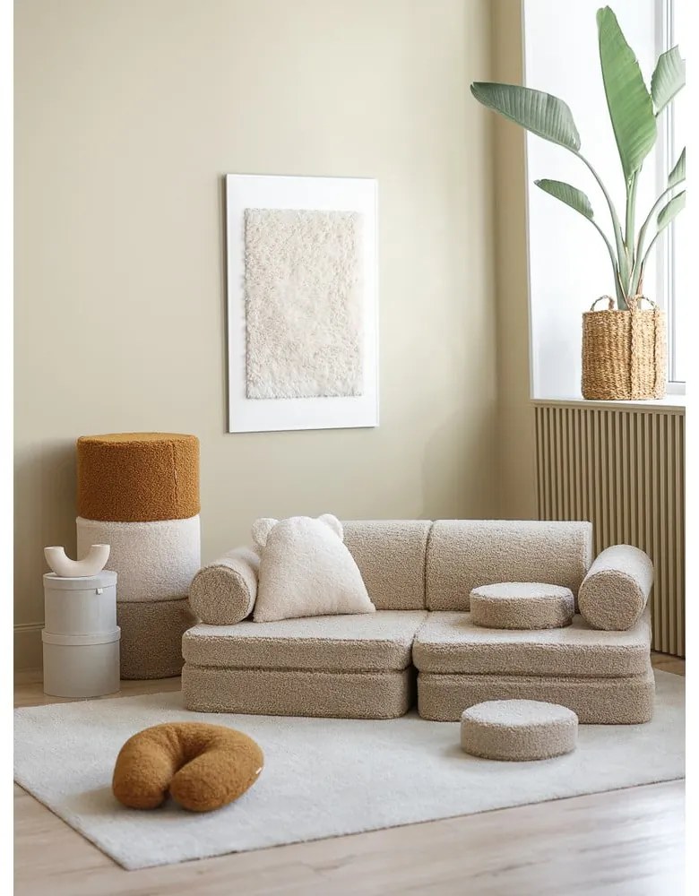 Világosbarna buklé gyerek kanapé 132 cm Settee – Wigiwama