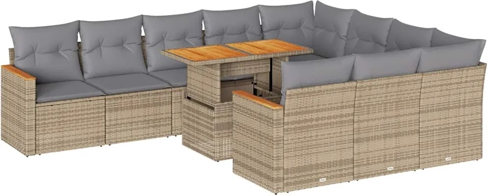 vidaXL 11 részes bézs polyrattan akácfa kerti ülőgarnitúra párnákkal
