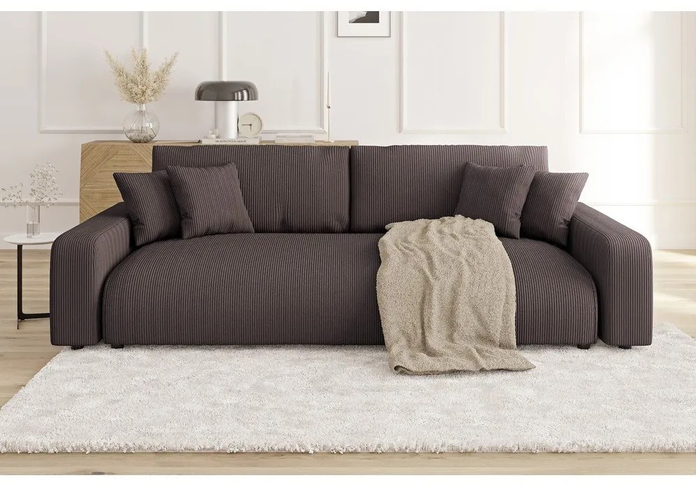 Barna kordbársony kinyitható tárolóhelyes kanapé 234 cm Sara – Ropez