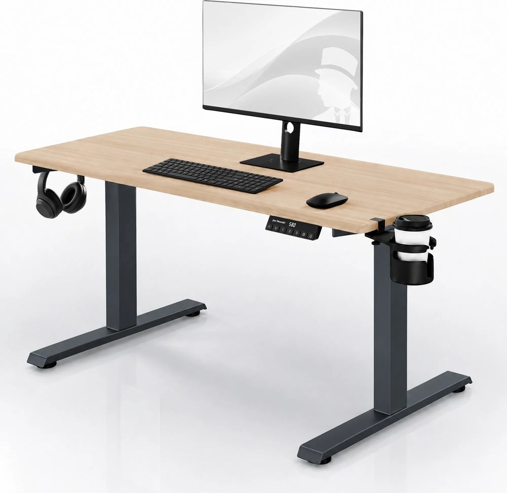 Elektromos íróasztal magasságállítással ergonomikus antracit/sonoma tölgy,1400x700 mm: ARIA