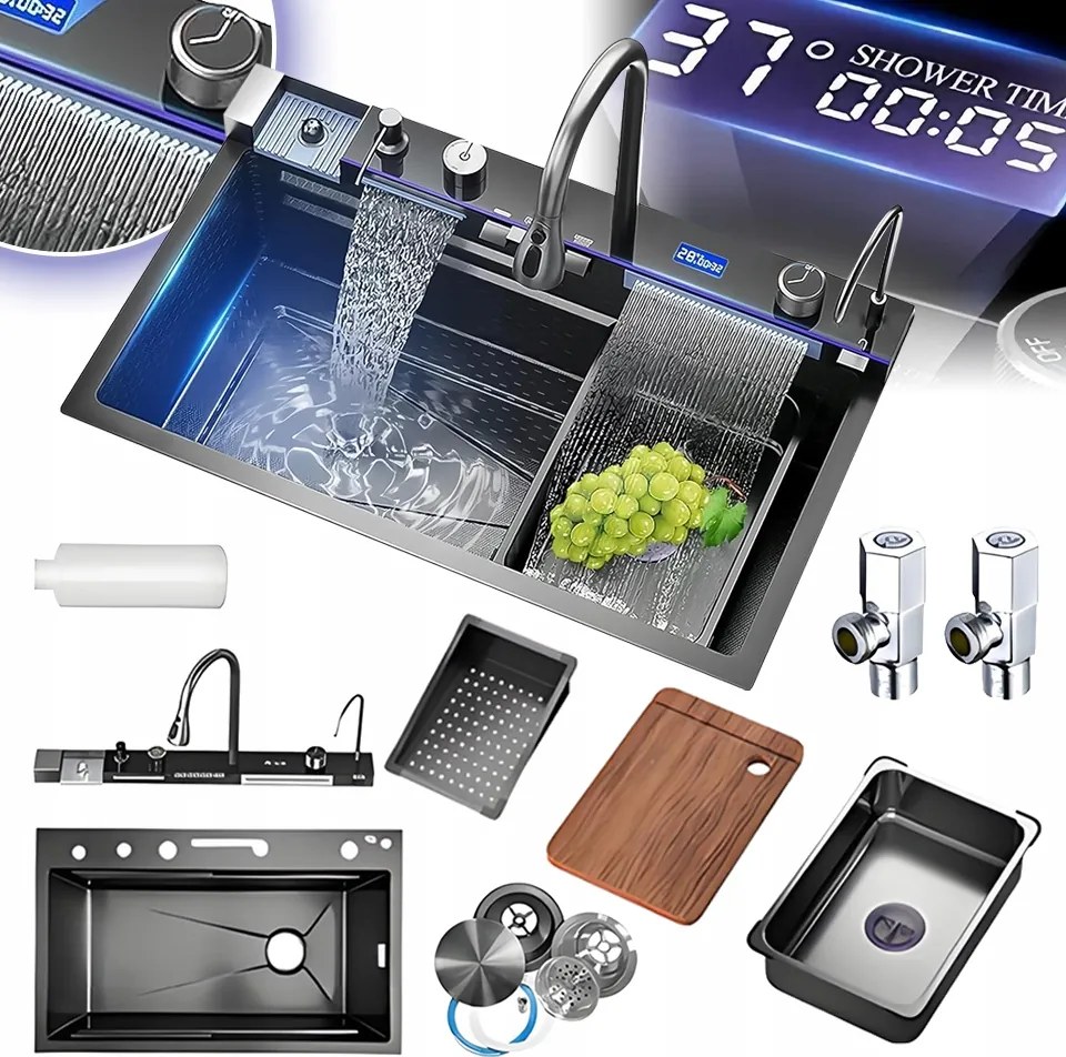 Konyhai Mosogató Egymedencés Mosogató Csepegtetővel Acél Többfunkciós