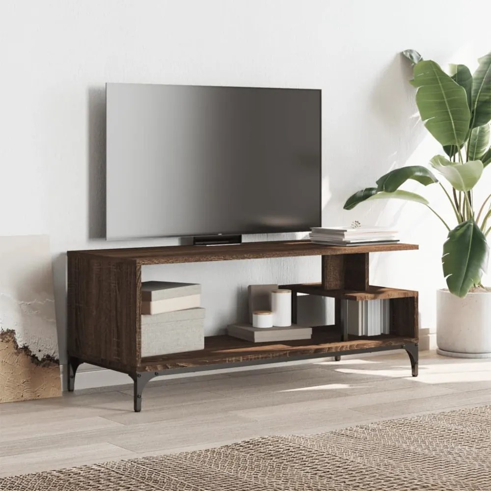 barna tölgy szerelt fa/porszórt acél TV-szekrény 102x40x41 cm