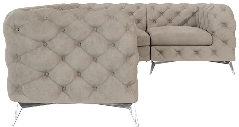 Szürkésbézs bársony sarokkanapé (jobb oldali-L alakú) Chelsea – Ropez