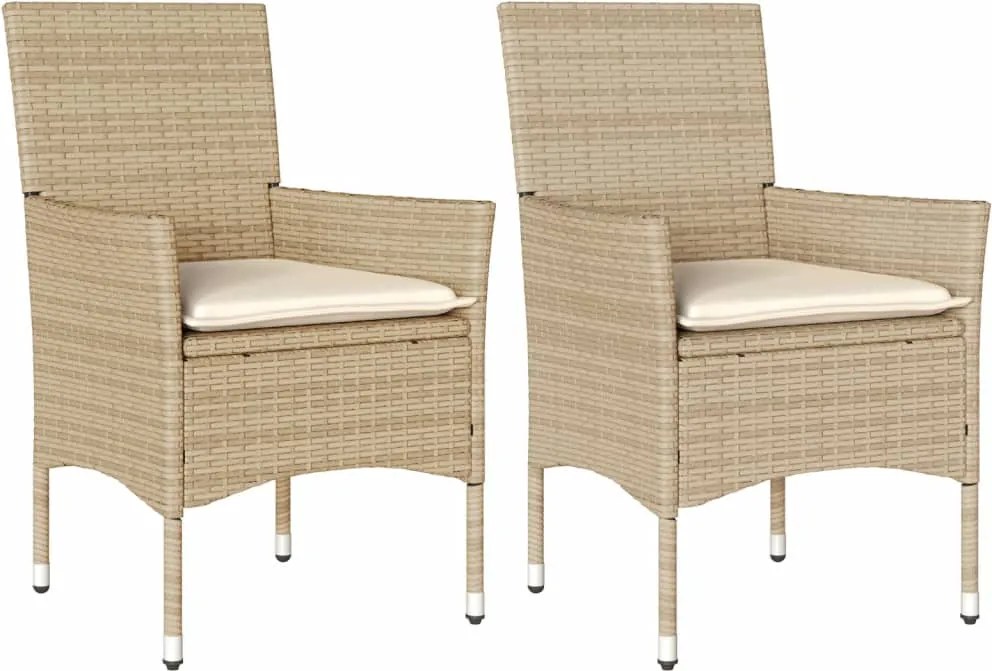vidaXL 2 db bézs polyrattan kerti szék párnával
