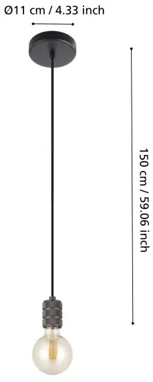 Eglo 43801 - Csillár zsinóron YORTH 1xE27/40W/230V fekete