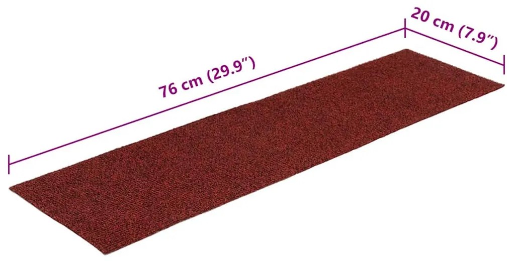 15 db öntapadós lépcsőszőnyeg 76 x 20 cm bordói téglalap alakú