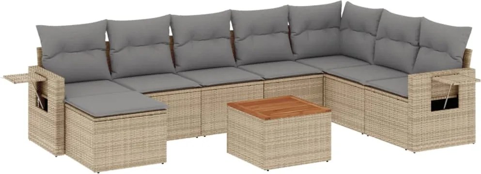 vidaXL 9 részes bézs polyrattan kerti ülőgarnitúra párnákkal
