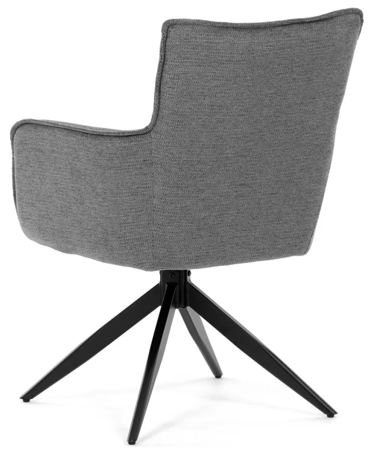 Scaun de sufragerie pivotant, arcuri buzunare în scaun, mecanism rotativ la 180°, tapițerie gri impermeabilă, metal negru