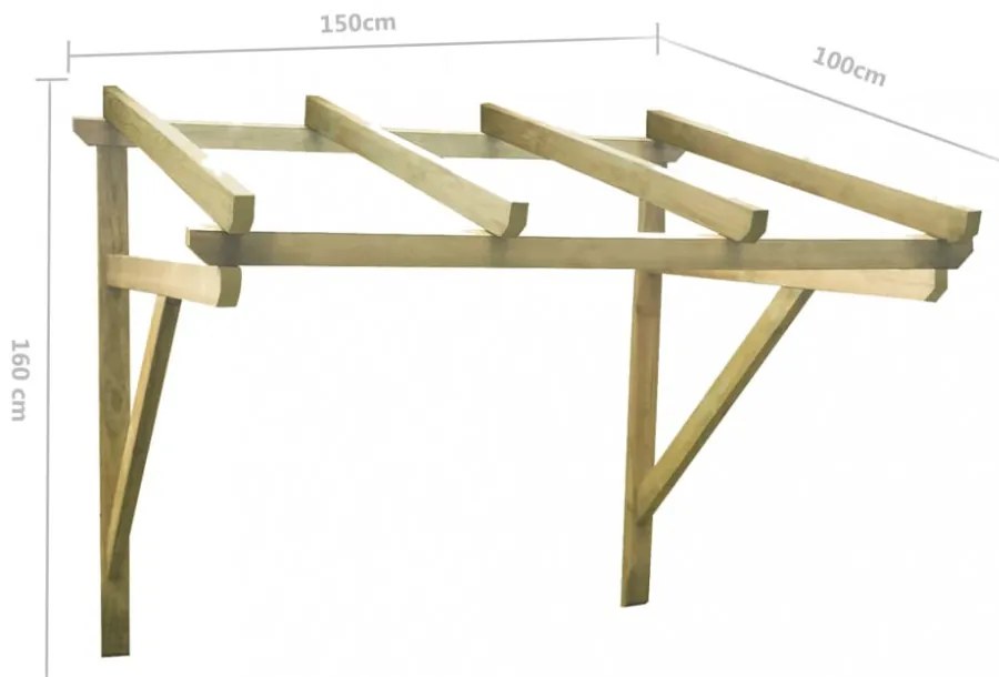 tömör fenyőfa ajtó előtető 150 x 100 x 100 cm