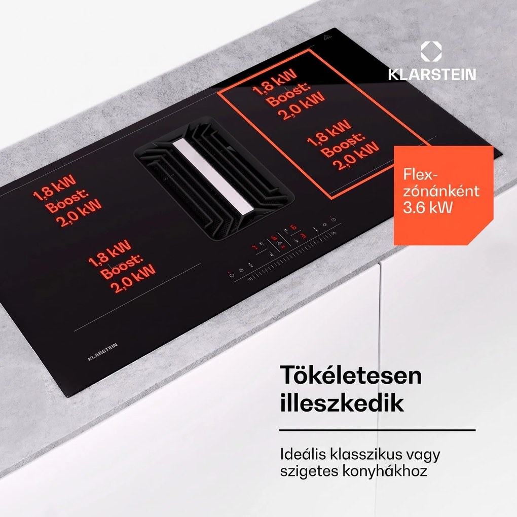 Klarstein AirJet 90, Down Air System, indukciós tűzhely + DownAir-páraelszívó, 754 m³/ó, A