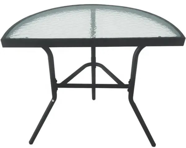 Kerti félkör alakú asztal üveglappal ISLAND 70x40 cm, fekete