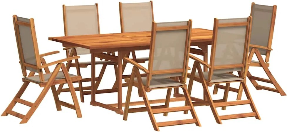 vidaXL 7 részes tömör akácfa és textilén kerti étkezőgarnitúra