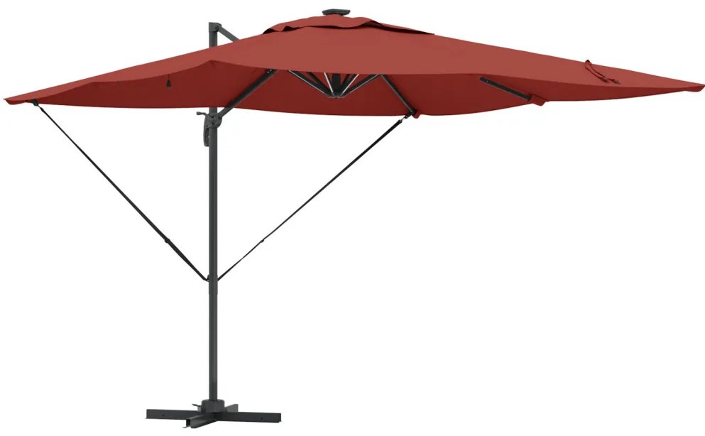 Roma Cantilever Napernyő LED lámpákkal, terrakotta - 286 x 285 x 270 cm, alumínium.
