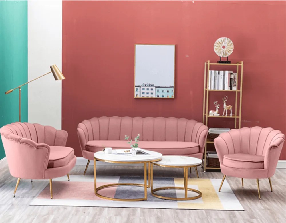 Fotel Art-deco stílusban, rózsaszín Velvet anyag/gold króm-arany, NOBLIN