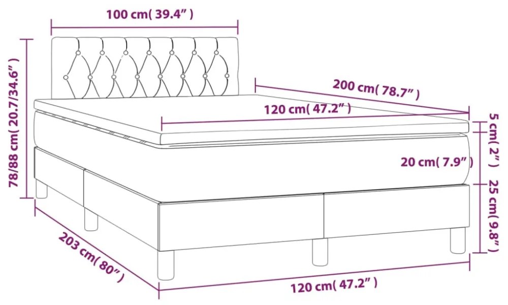 sötétszürke szövet rugós és LED-es ágy matraccal 120 x 200 cm