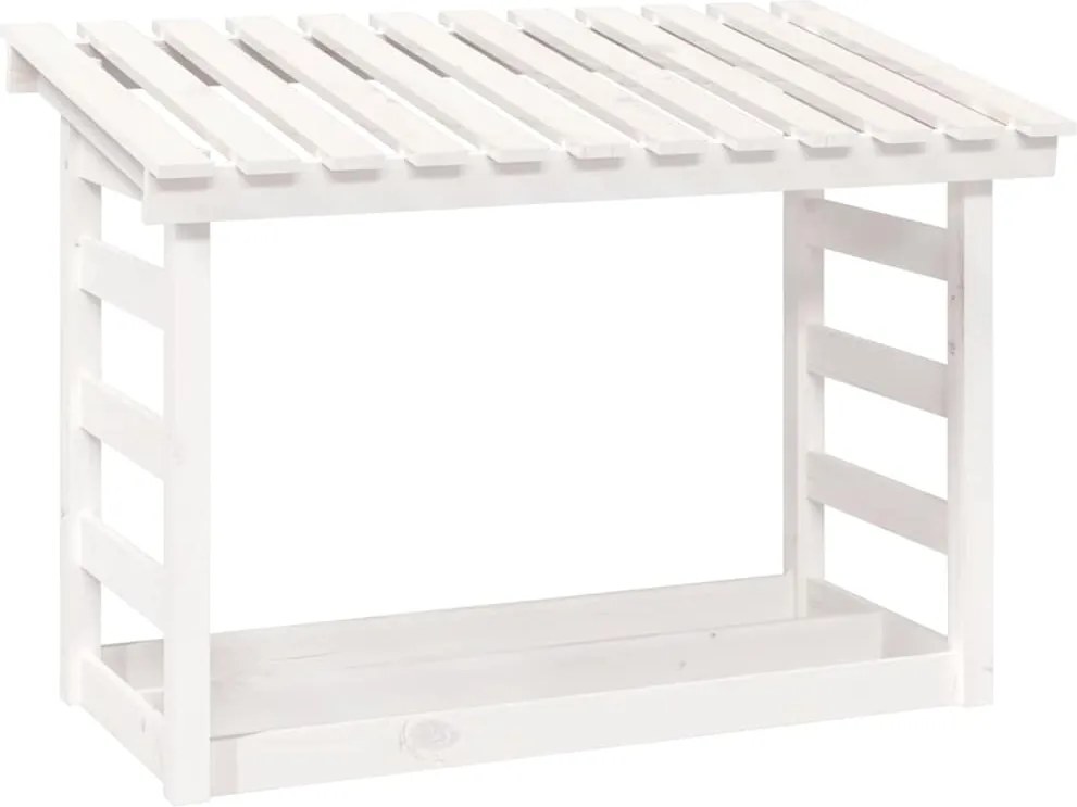 vidaXL fehér tömör fenyőfa tűzifatartó állvány 108 x 64,5 x 78 cm