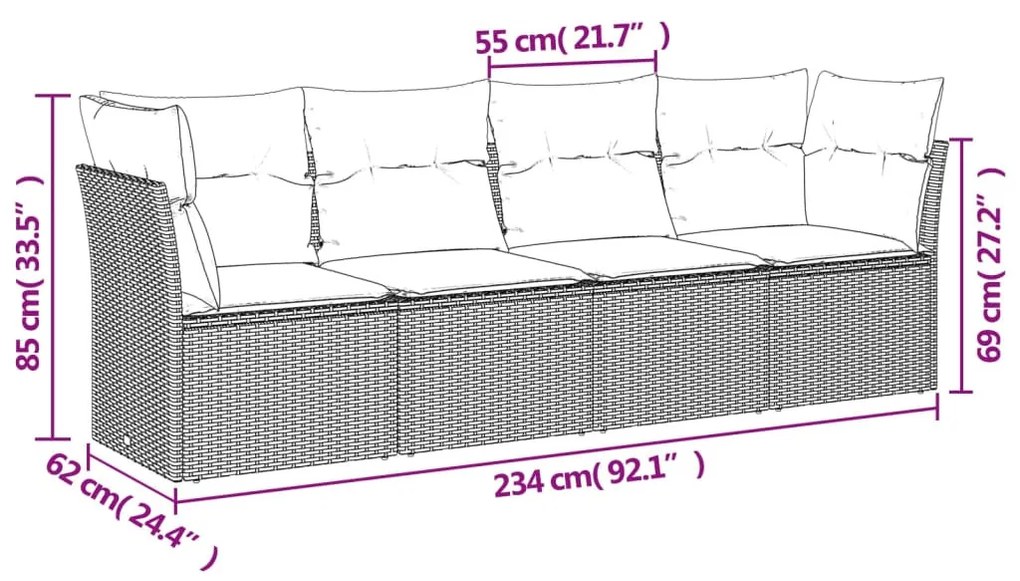 4 részes barna polyrattan kerti ülőgarnitúra párnákkal