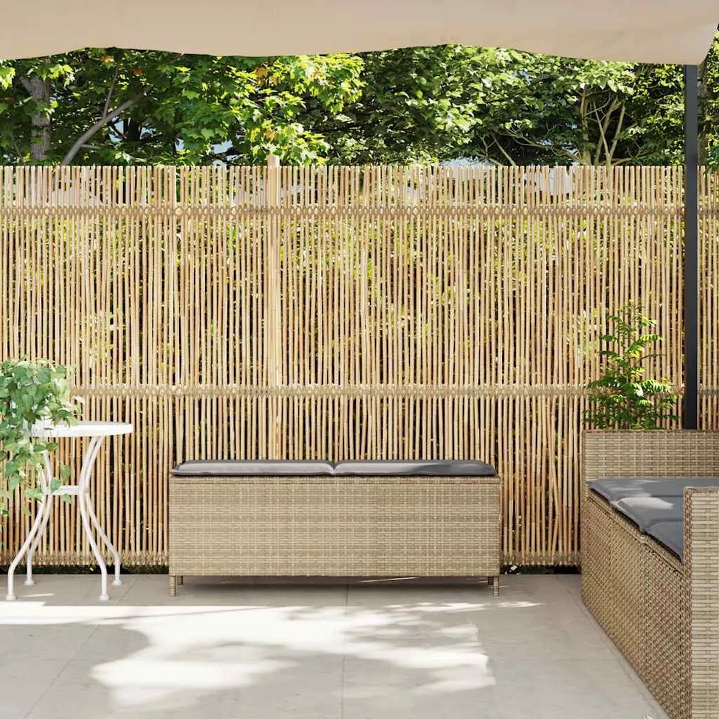 Bézs polyrattan kerti pad párnával 110x30x40,5 cm