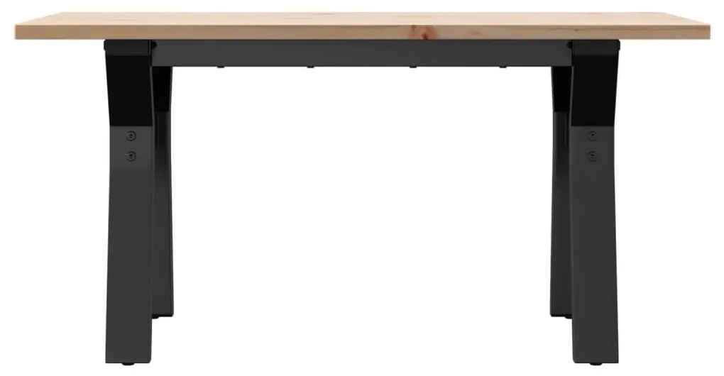 tömör fenyőfa és acél dohányzóasztal Y-vázzal 80x50x40 cm