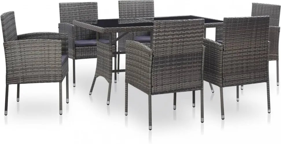7 részes szürke polyrattan kültéri étkezőgarnitúra párnákkal