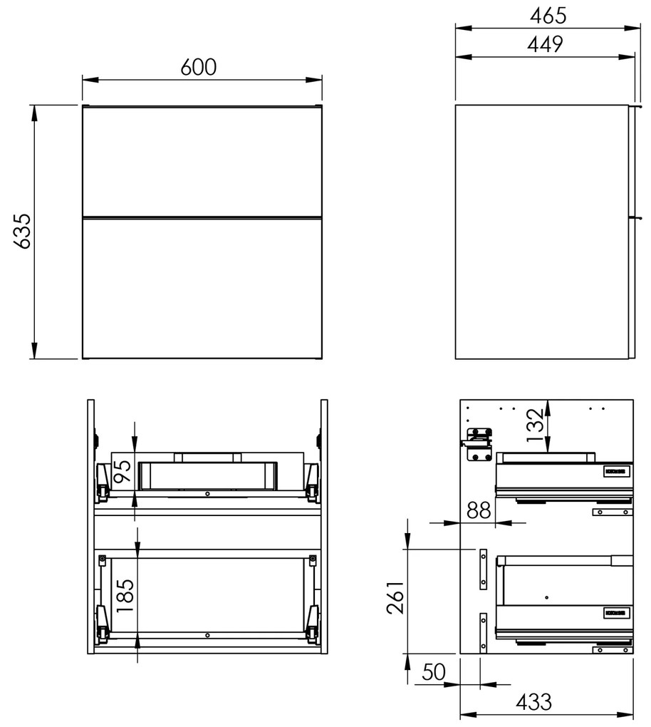 Elita Look, mosogató alatti szekrény 60x45x64 mm 2S PDW, dió lincoln, ELT-168684