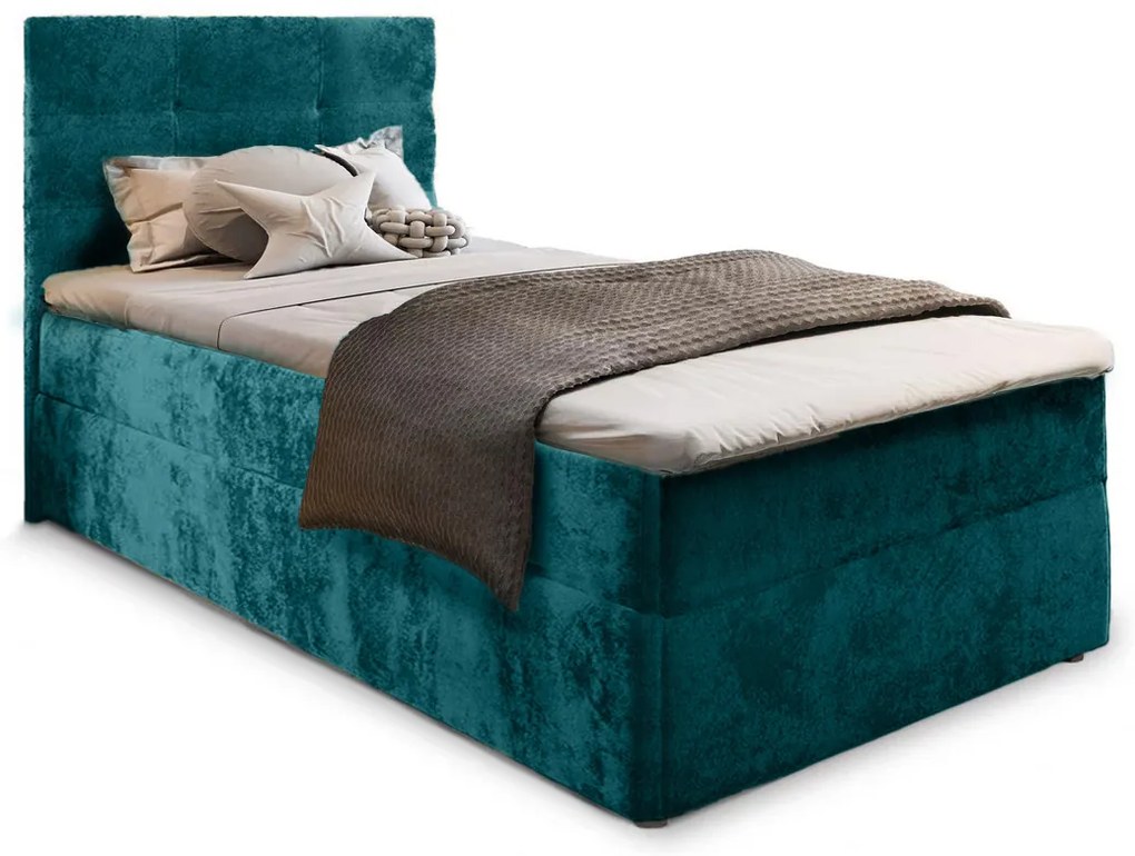 Kárpitozott boxspring ágy GLORIEN VELVET 100x200 cm türkiz Matrac: Bonell rugós matrac