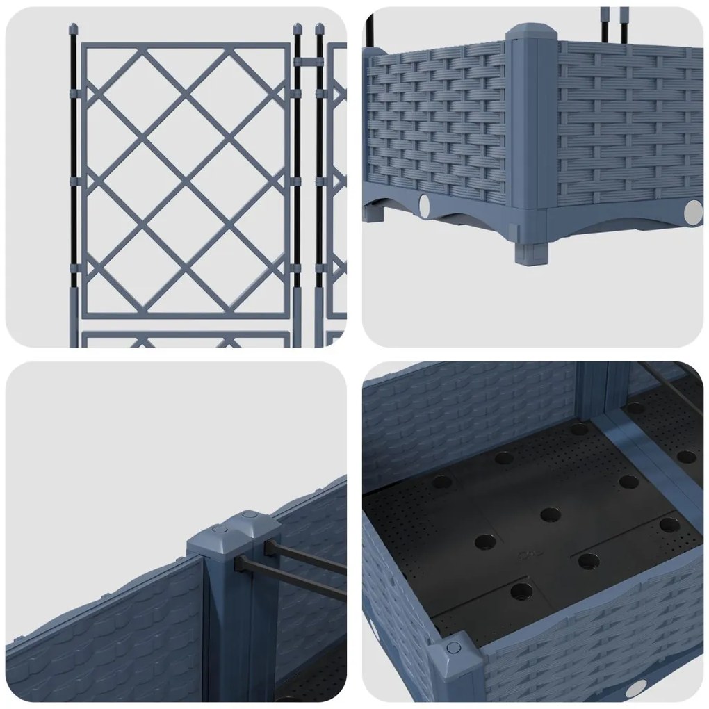 Kerti Cserép Trellis-szel 3 db Szürke 120x40x125.5 cm