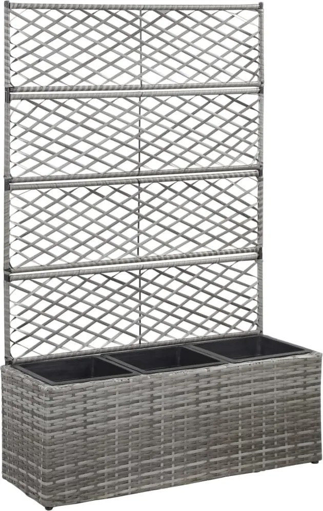 vidaXL szürke rácsos polyrattan magaságyás 3 kaspóval 83 x 30 x 130 cm