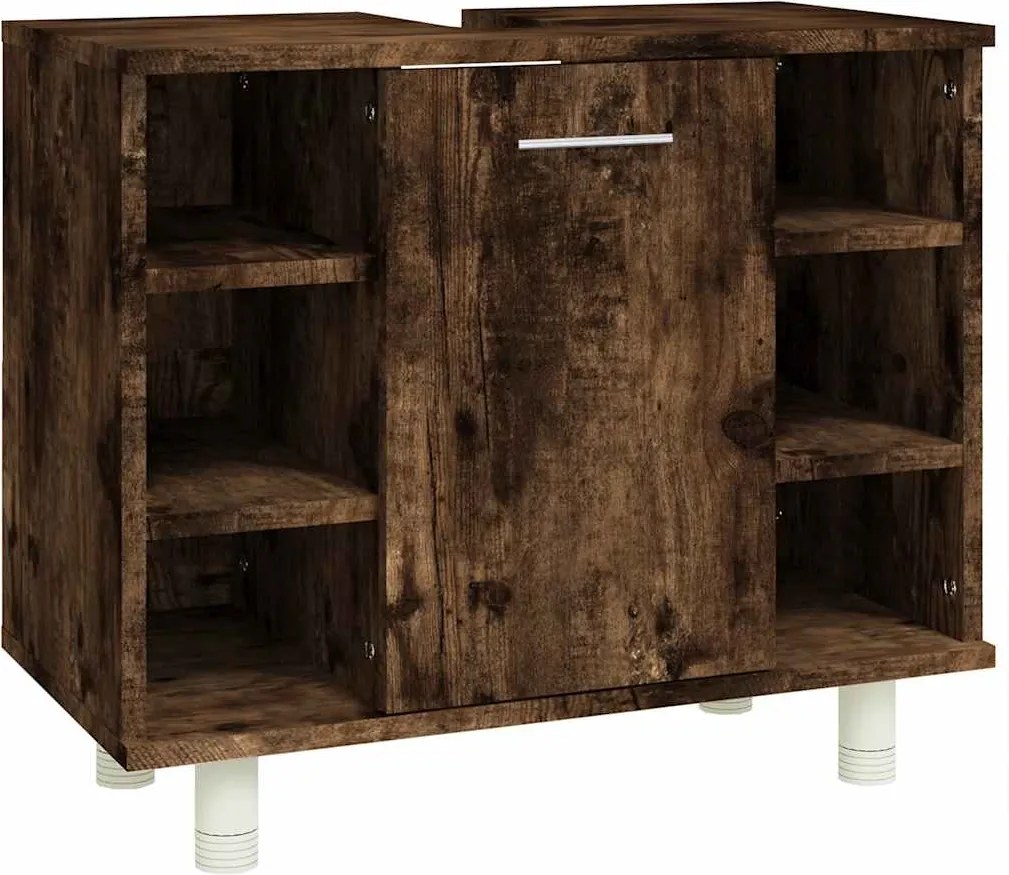 vidaXL füstös tölgy színű szerelt fa fürdőszobaszekrény 60x32x53,5 cm