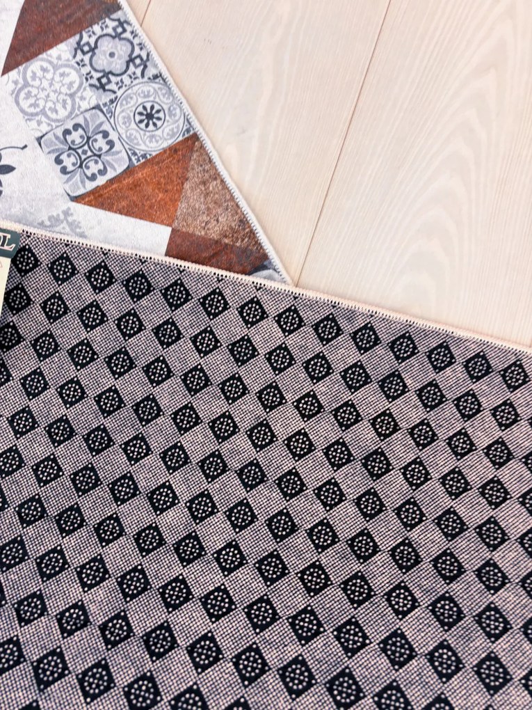 Szürke és barna vintage csempe mintás konyhai szőnyeg 70x200 cm