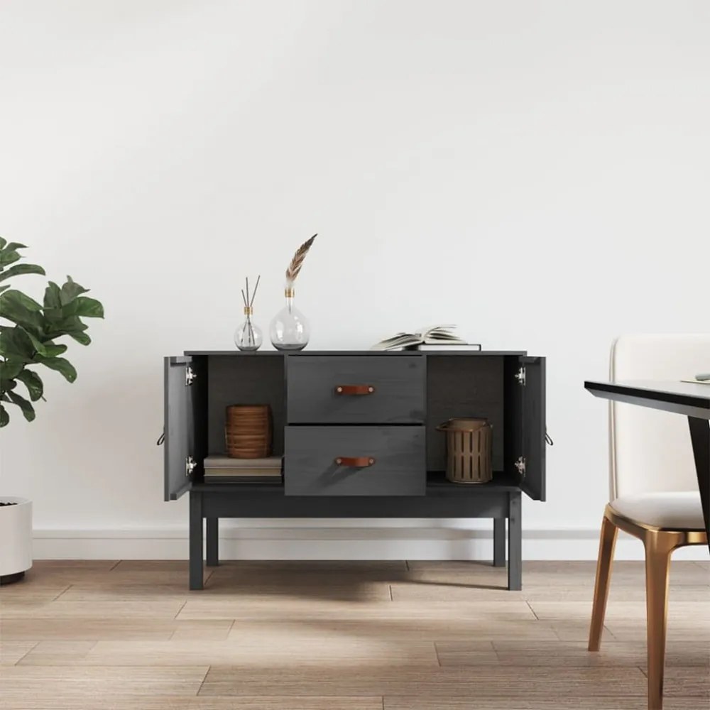 szürke tömör fenyőfa tálalószekrény 110 x 40 x 78 cm