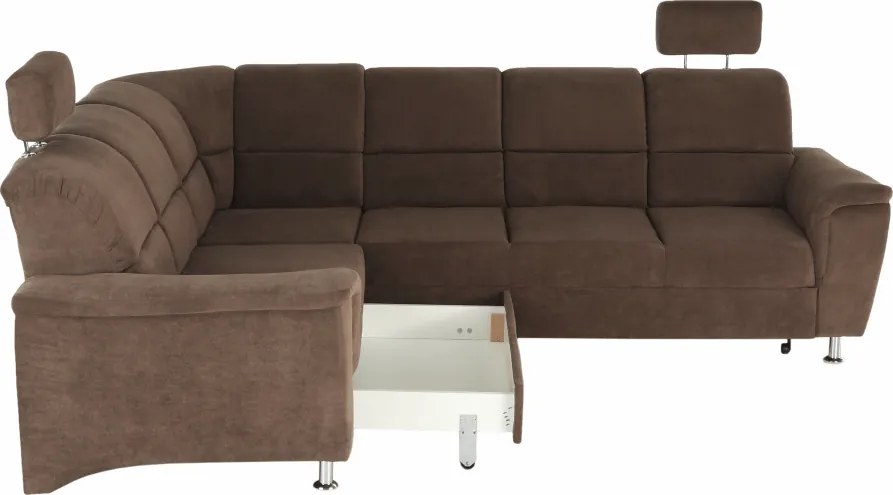 Kinyitható ülőgarnitúra, barna szövet, balos, SANTIAGO