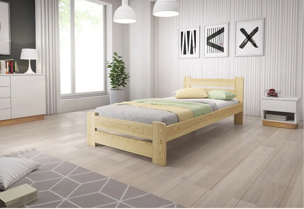 P/ HEUREKA ágy + MORAVIA matrac + ágyrács AJÁNDÉK, 90x200 cm, natúr-lakk