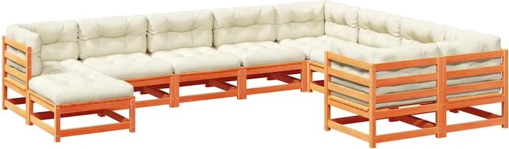 vidaXL 10 részes viaszbarna tömör fenyőfa kerti ülőgarnitúra párnákkal