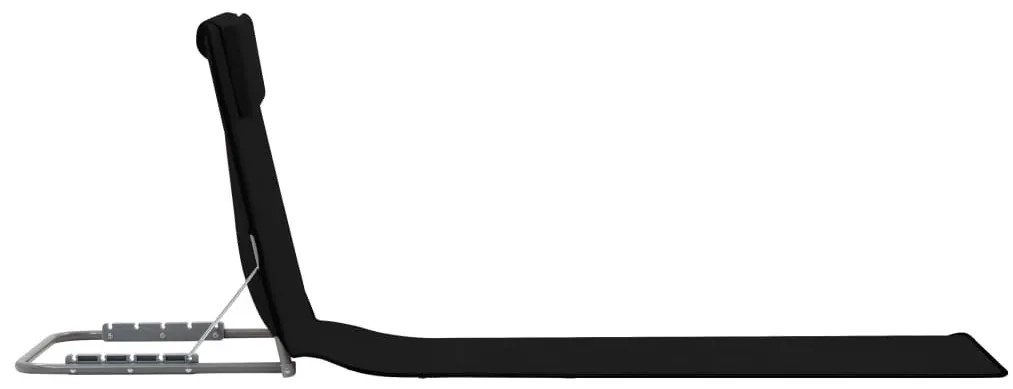 2 db fekete összecsukható acél és szövet napozómatrac