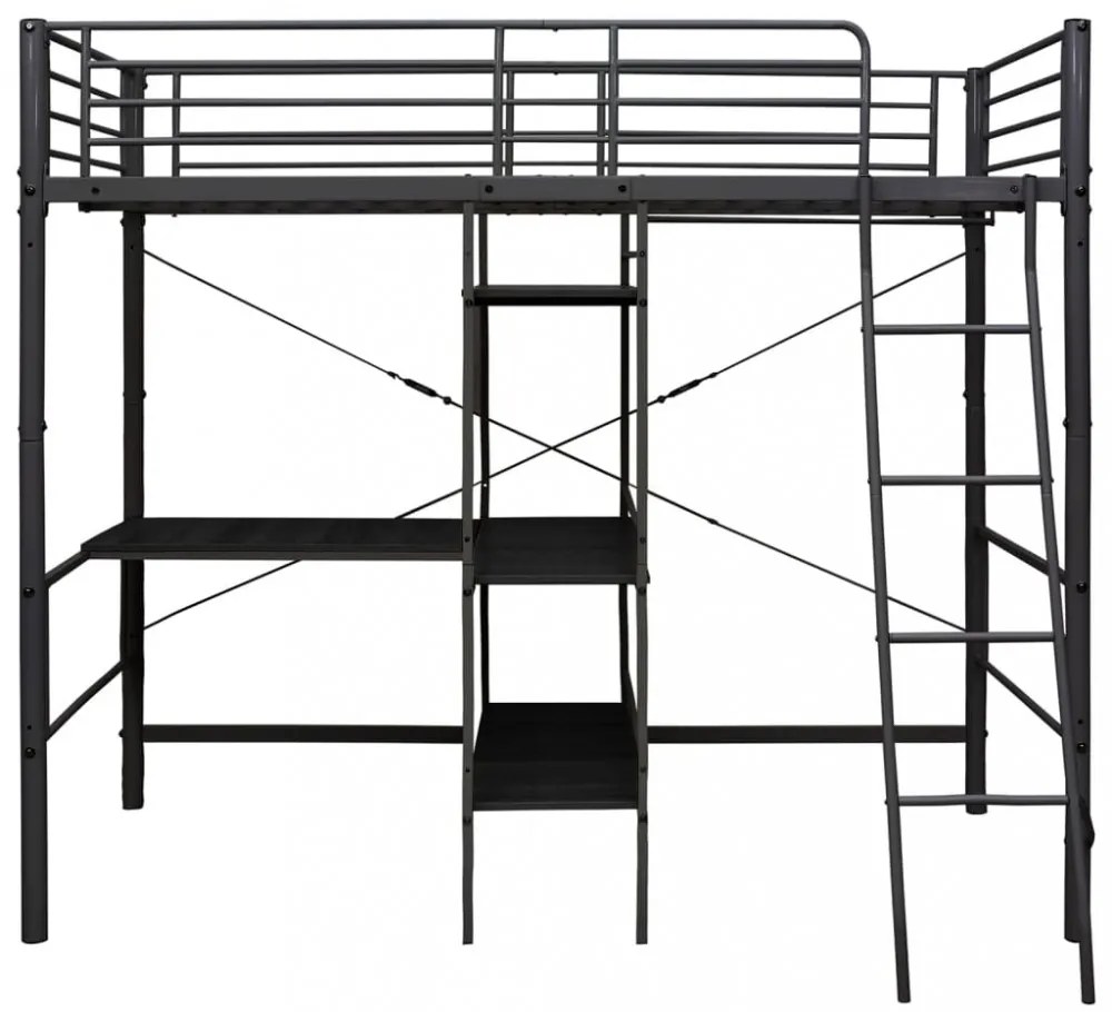 fekete fém emeletes ágykeret asztallal 90 x 200 cm
